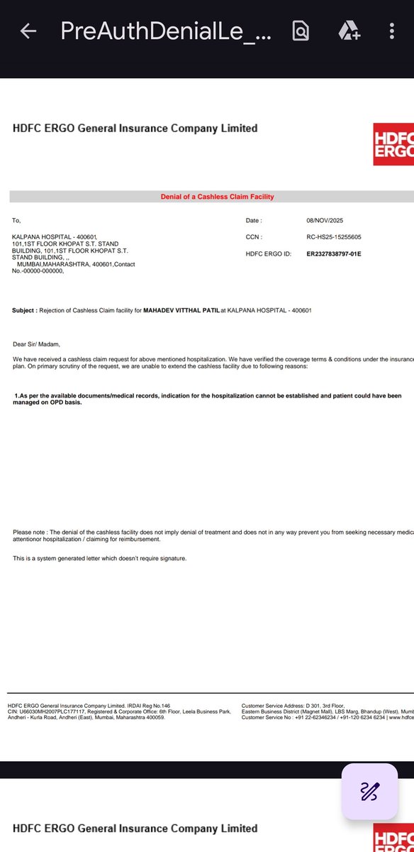 Rohit__Tweets's tweet photo. @HDFCERGOGIC ,
My father is admitted in the hospital , and you have denied the cashless claim
He is suffering with some serious infection what is this inhuman behavior . Don't know who is checking the documents at your end im attaching CT scan report here which clearly shows . https://t.co/sszQn5oJSj