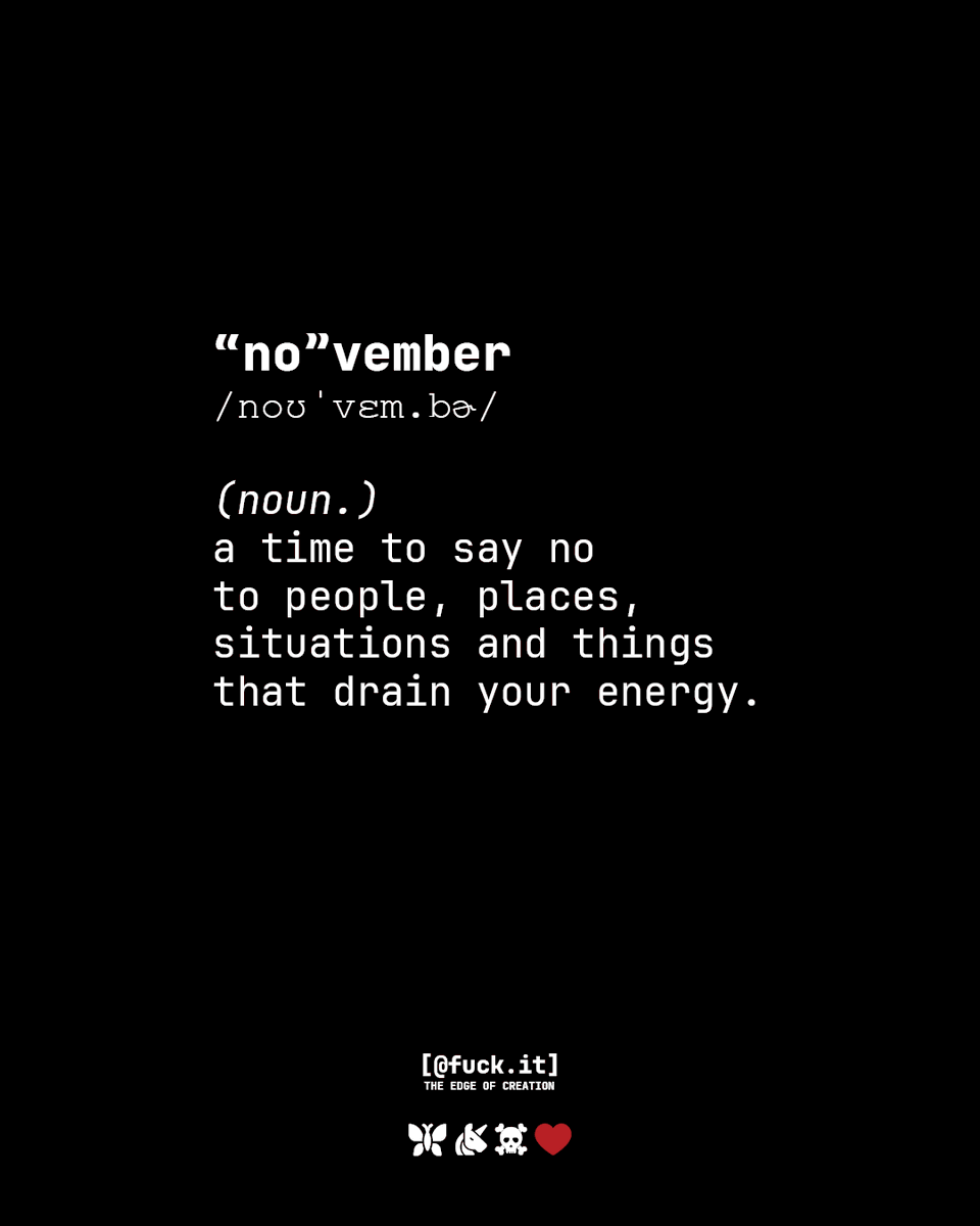 it’s not maybe-vember. protect your peace like it owes you rent.

follow <a href="/fuckitofc/">@fuck.it</a>  - boundaries are the new black.

EMAIL WITH ATTITUDE.
PURE. SECURE. EXCLUSIVE.
deserve an address? check fuck.it

#fuckit #november #boundaries #rebelmindset #unfuckwithable