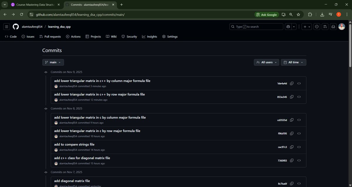alamtaufeeq854's tweet image. 🎓 Week 3 of my DSA journey!
Focused on Binary Search, arrays, strings &amp;amp; matrices — from analyzing logic to coding efficient solutions.
Every concept now feels more connected and purposeful.

🔗 github.com/alamtaufeeq854…

#DSA #Cpp #LearnToCode #Coding #100DaysOfCode #Programming