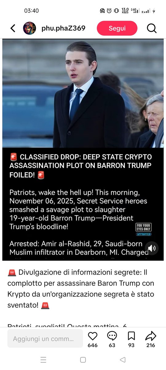 ziobin58's tweet photo. 09/11/25 (9)
Scoperto un piano segreto x fare fuori il figlio di Trump🤦😷
----------------------------------
Notizia del 08/11/25 https://t.co/XtGSOOo3ph