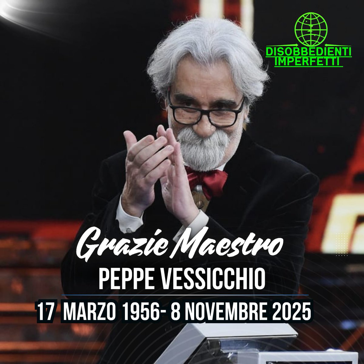 DisobbedientiIm's tweet photo. 🇮🇹 MUSICA
🎧🎵🎼 Grave lutto nel mondo della musica: addio a Beppe Vessicchio
Il celebre maestro e direttore d’orchestra è scomparso all’età di 69 anni, l’8 novembre 2025, all’ospedale San Camillo di Roma, per complicazioni dovute a una polmonite interstiziale. https://t.co/V277piQoLb
