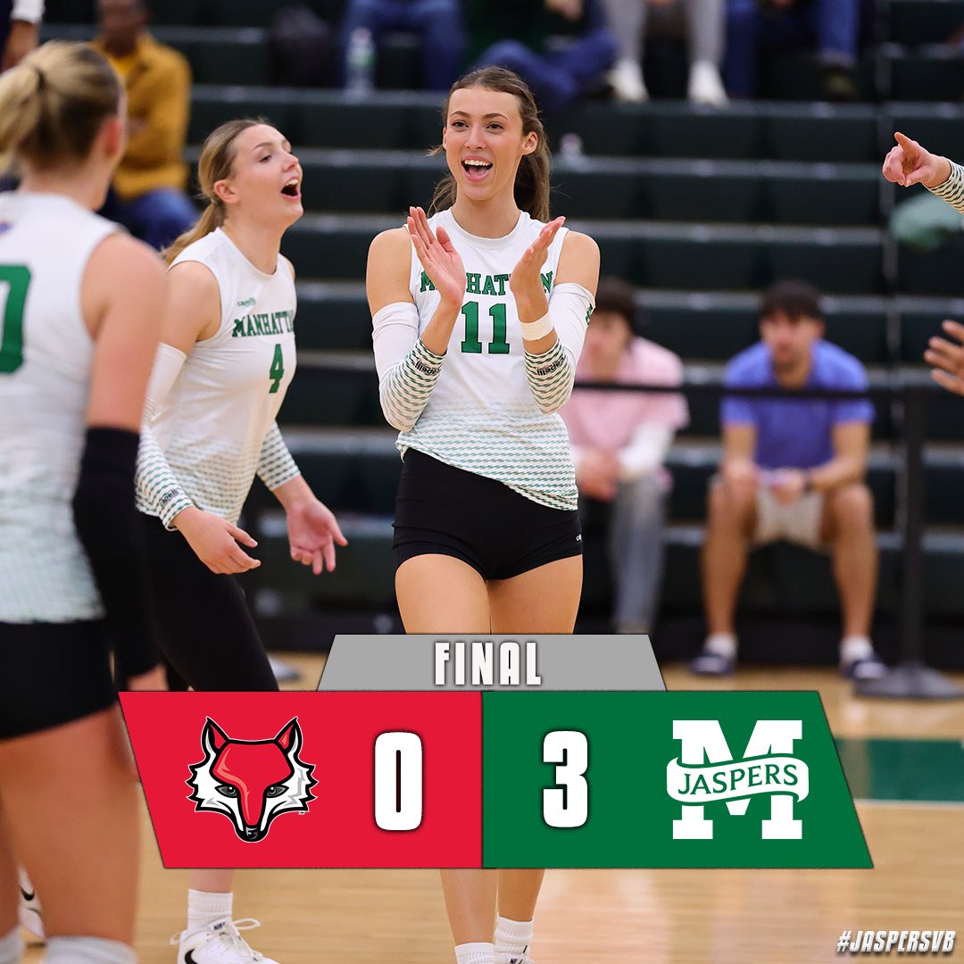JaspersVB's tweet photo. πππππππ πππ, ππππ πππ πππππ ππ β
Manhattan takes care of business against Marist in straight sets at Draddy π
#GoJaspers | #JaspersVB π’βͺοΈ https://t.co/Ui1whwTk4C