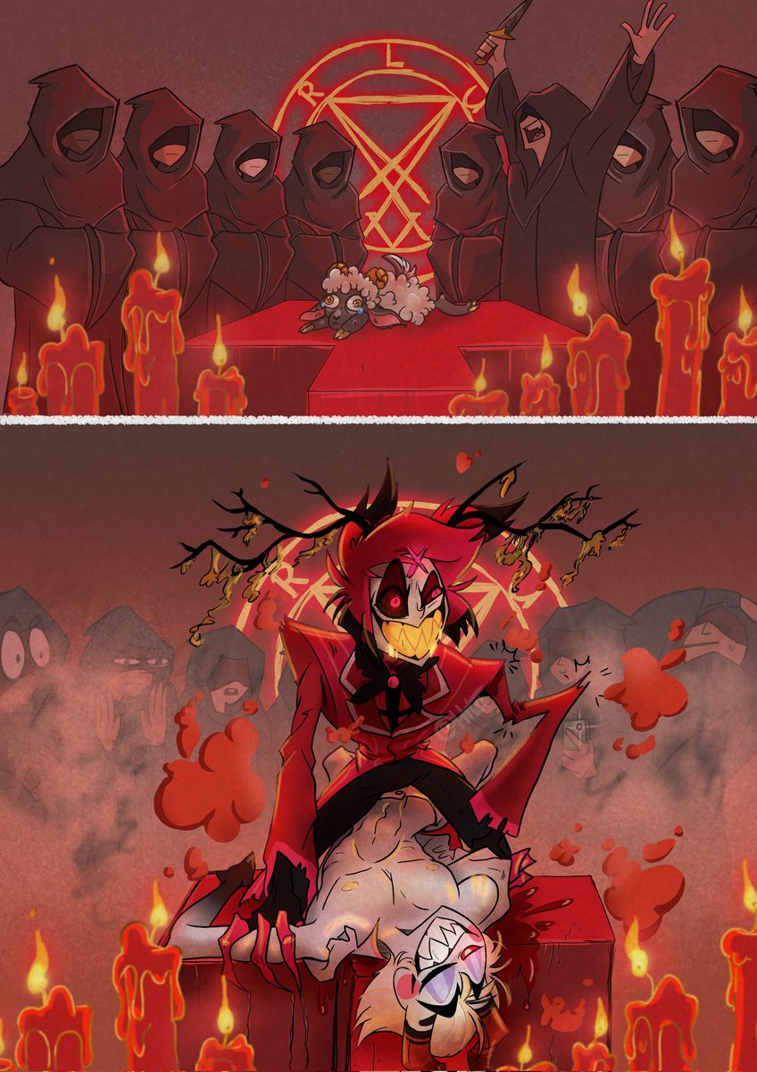 Would you mind? He is in the middle of his dessert.

🎃For the sixth day we need to talk about a serious problem. And those are the surprise summonings.

#HazbinHotel #HazbinHotelFanart #Alastor #LuciferHazbinHotel #LuciferMorningstar #lucifer #RATT2025 #radioapple