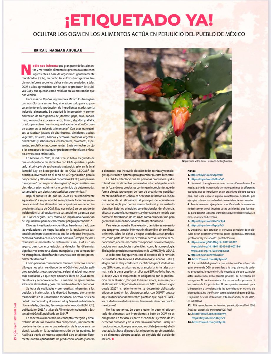 Quienes alegan que el etiquetado será identificado por #EUA como una barrera no arancelaria, so pretexto del #TMEC, omiten decir que allá el #etiquetado de alimentos GM, incluyendo a los #ultraprocesados con ingredientes a base de #OGM, es obligatorio

ojarasca.jornada.com.mx/2025/11/07/eti…