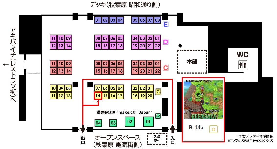 65535dot's tweet photo. 本日は秋葉原にてインディゲーム展示イベント #デジゲー博 です！
#ドット絵 オープンワールドRPG「 #エレマスタ 」
「B-14a」にて最新バージョンを試遊できます！
5分でサクっと遊べる特別バージョンですので気軽に遊べます！
新刊のドット画集やアクキーもあります！ https://t.co/u6yG0mDwFn