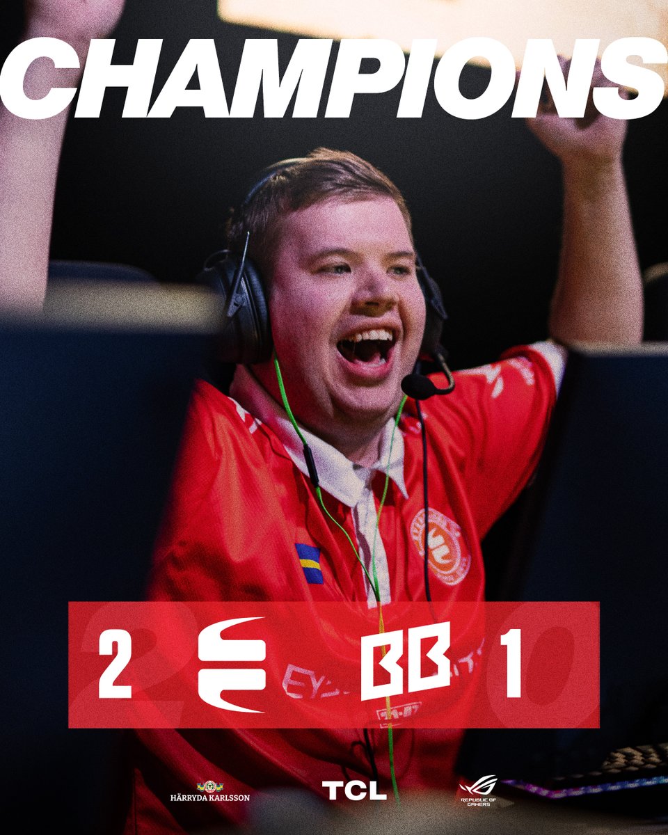 🏆 CHAMPIONS!!!!

We are your Red Bull Gibaway Journey champions. 

Seven wins, one loss. 
This one was for you, EYEGANG. 🤍

We would also like to add a special "thank you" to our sponsors Härryda Karlsson, TCL and Rog Nordic. This wouldnt be possible without you. 🤍