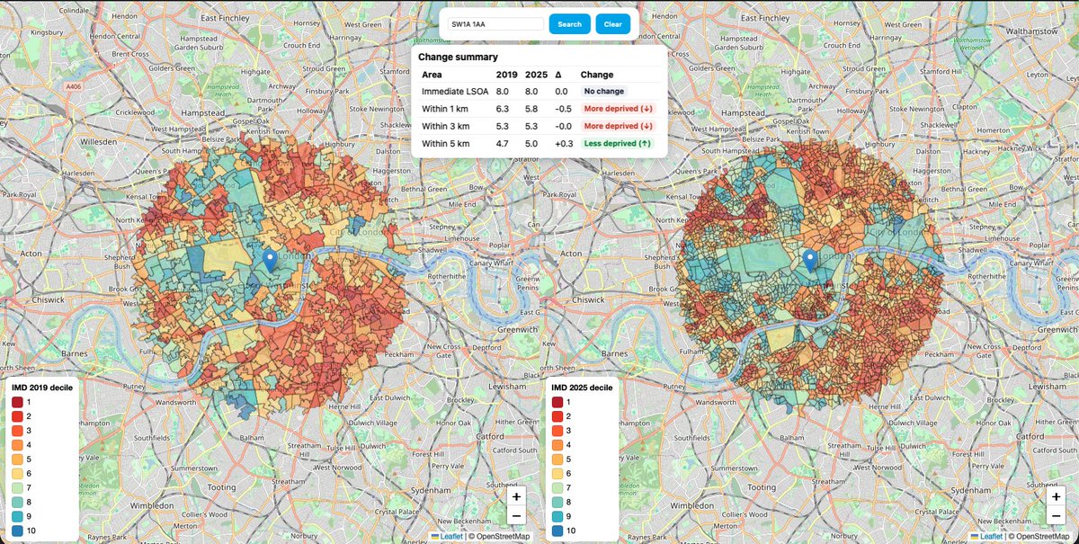 Checked the postcode for Buckingham Palace on my new website: IMD2025.co.uk 

Turns out the neighbours could use a little “levelling up.”

See how your area’s deprivation has changed between 2019 and 2025 👑📉

#IMD2025 #DataForGood #LevellingUp #OpenData