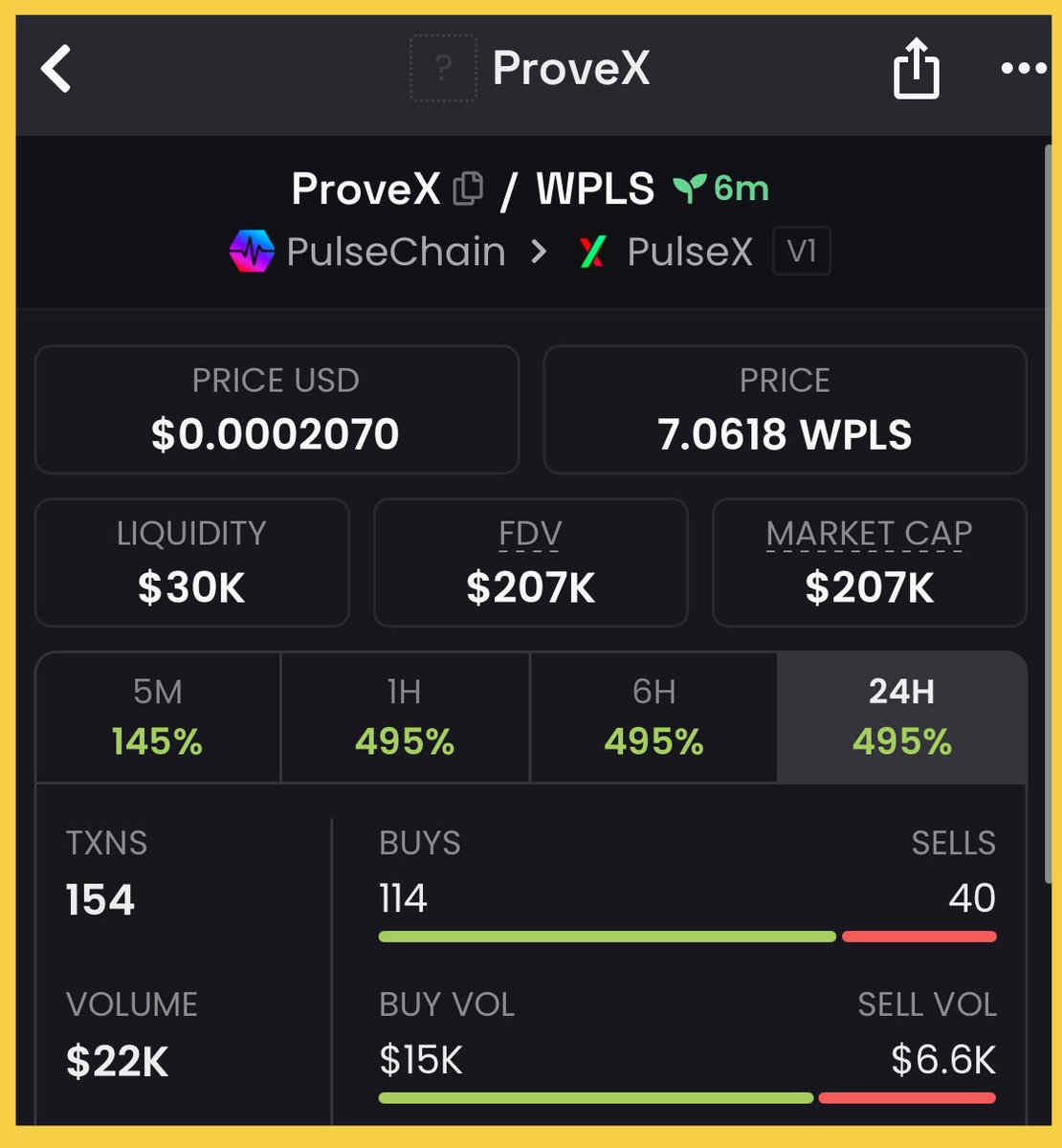 ✅ $ProveX #PulseChain 

6 min old. 

DEGEN TIME:👇

CA: 0xA06C137F69516Dc7023B857eCF2C5D7b4E740f3C