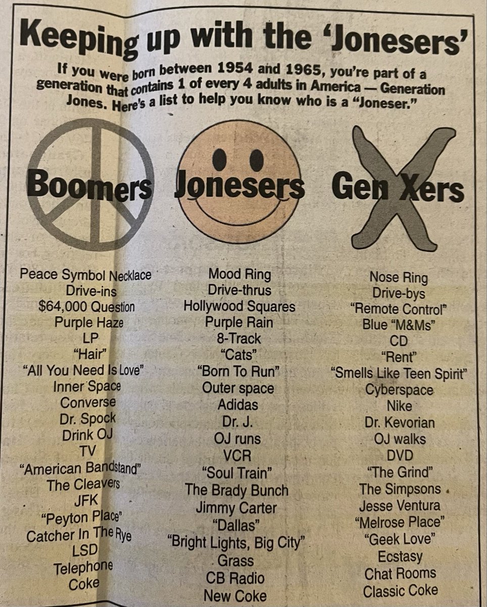 TurnerScreen's tweet photo. I’m cleaning out a cupboard at my parents place, found a pre-9/11 newspaper with a lost topic relevant to Ageism today. Whatever happened to Jonesers? https://t.co/LItkgQNCwd