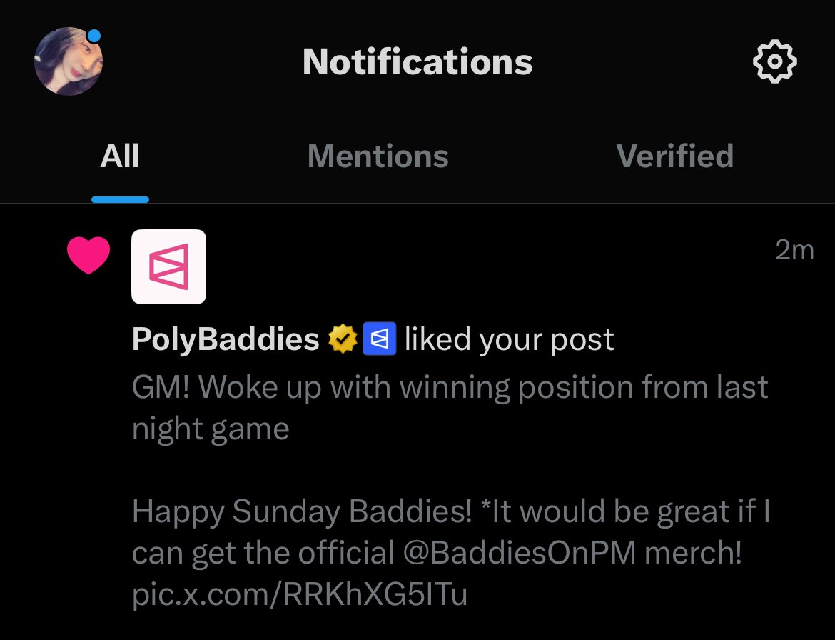 Is it a dream @BaddiesOnPM just liked my post!!!!😭😭😭😭

Mark my tweet! I will keep bullposting about Polymarket and get those badges!

I hope my trades and research can make other people blessing✨