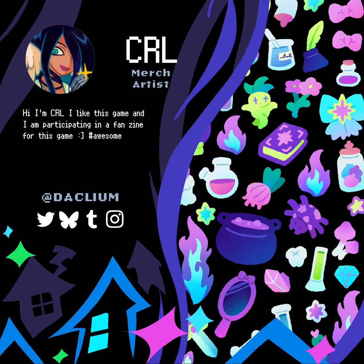 Next, we have <a href="/DACLIUM/">CRL 💥💙💊 SHOP OPEN</a>! His adorable, colorful art style is positively built for merch, so we hope you'll look forward to the assets he is working on...!! ✨
#DELTARUNE