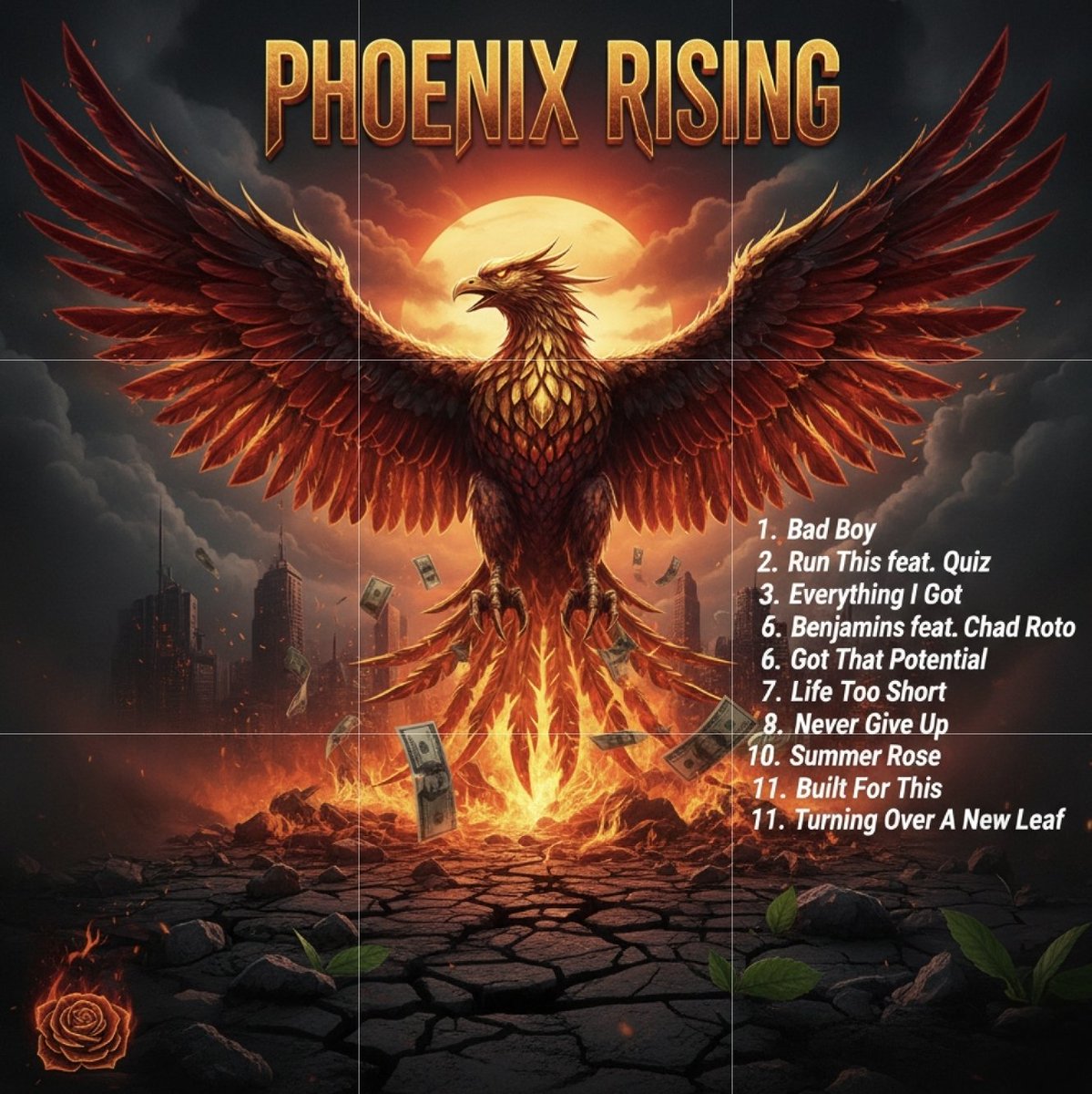regjinald's tweet photo. The official tracklist for 'Phoenix Rising' (11/21).

​11 tracks, no fillers.

​Which one are you most hyped for?

​Pre-save the album (and the 11/14 single!) here:
https://t.co/dVmoRfxATU
 https://t.co/uhvlFgi0iT 

​#PhoenixRising #Tracklist #Regjinald https://t.co/wSpHX8YmYF