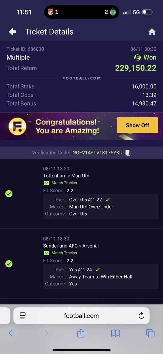 This should be the ticket…profit was made today, after Dortmund denied me 6M. Let’s the running tickets 💥🙏