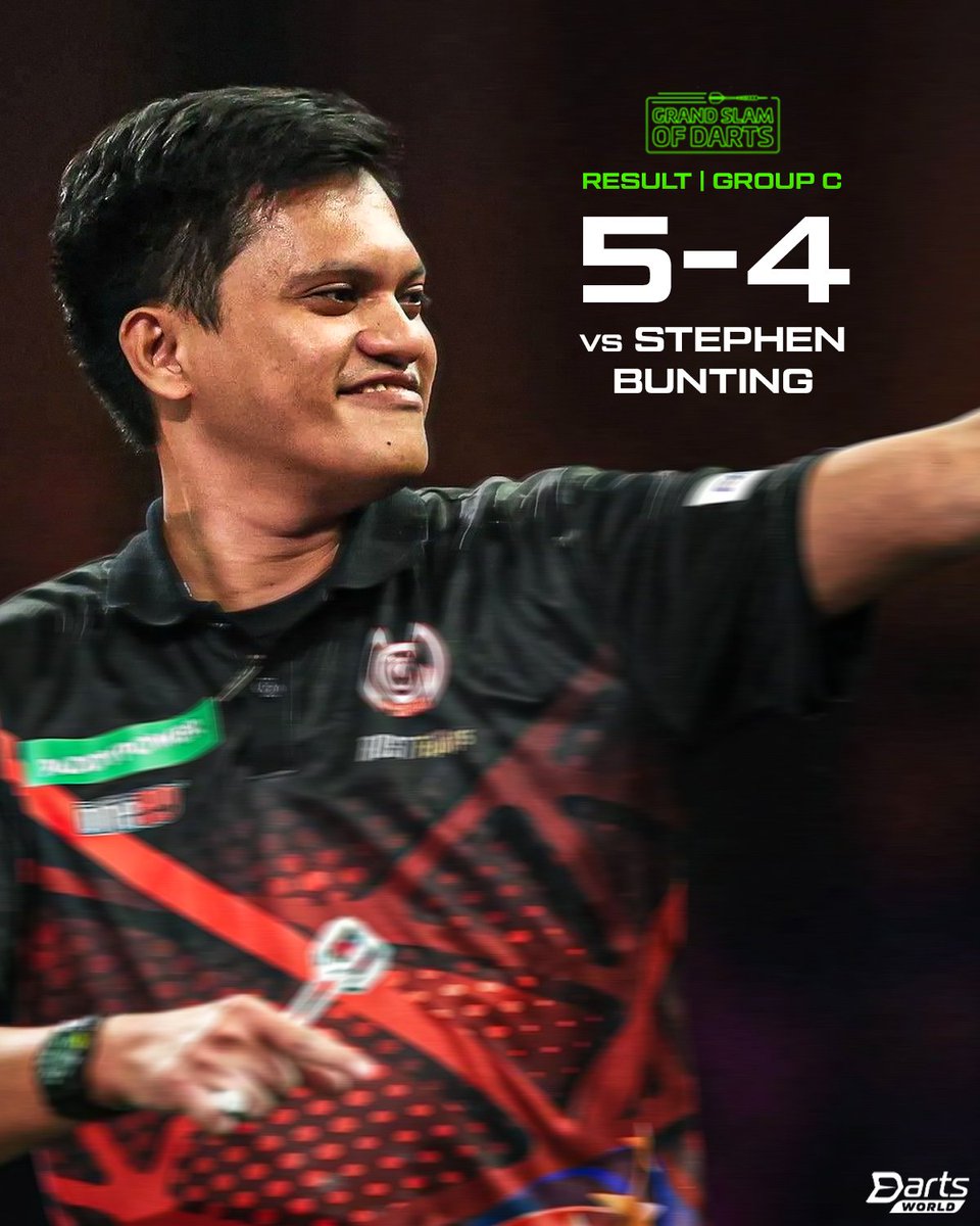 🏆🎯| Grand Slam of Darts 2025 |🎯🏆
<a href="/MrVegas_Casino/">MrVegas</a>
 Day One, Group C

🚅Stephen Bunting 4
🐈‍⬛Alexis Toylo 5

Alexis Toylo completes an upset win in Wolverhampton, taking out 100 with a pair of tops to clinch two points against 'The Bullet'.

Powered by <a href="/PlayThePro2/">Play The Pro Darts Scorer</a>