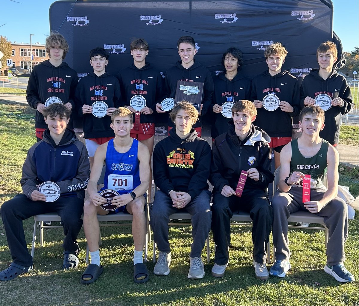 Sect2athletics's tweet photo. Final Results (Top 5) for Boys Class D Cross Country!
1- Rory Linehan (Lake George)
2- Reid Starks-Swotkewicz (Schoharie)
3- Liam Connelly (Maple Hill)
4- George Eutzy (Chatham)
5- Nathaniel Lindh (Duanesburg)
Team Winner: Maple Hill https://t.co/AZgjKn4xW3