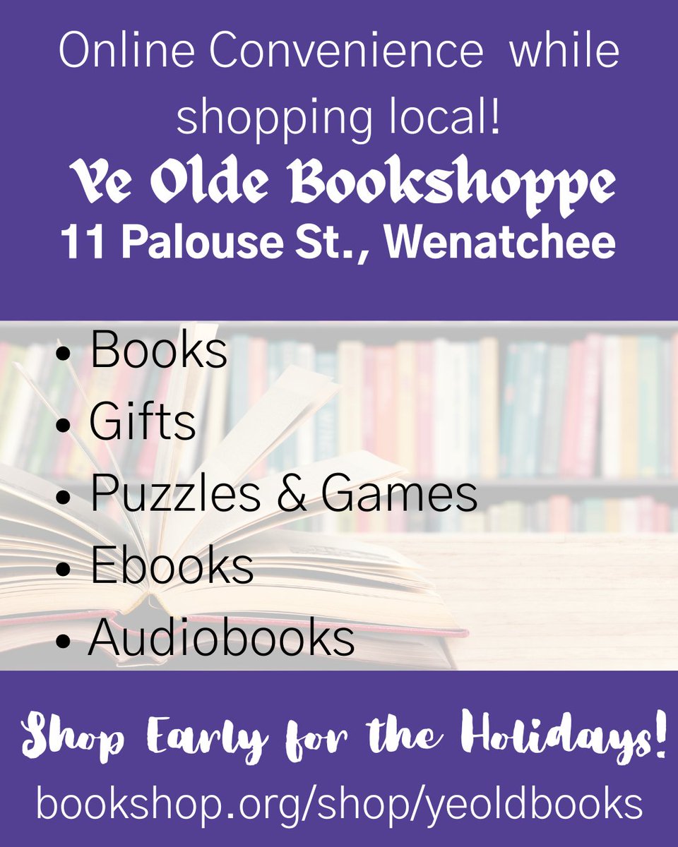 YeOldBooks's tweet photo. Need that new release? We got it! Along with many other great gifts. Shop online 24/7 for yourself or ship to a loved one. https://t.co/oFkfF9zv3E

11 Palouse St., Wenatchee Tue.-Sat., 10-6

#yeoldbooks #wenatcheebooks  #bibliophile #bookshop #shopsmall https://t.co/m3WheCUDUm