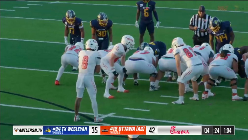 NAIAFootballVSN's tweet photo. OUAZ defeats Texas Wesleyan, 42-35. This puts OUAZ in the drivers seat to make the NAIA Championship Series. They'll need to beat LCU next week to make it guaranteed.

OUAZ trailed 35-21 before storming back for the win. https://t.co/KHwxxGEbXa