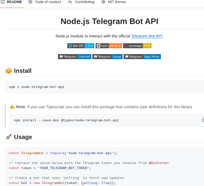 Build Telegram bots with Node.js