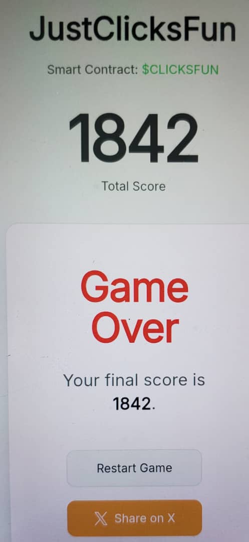 Daveberry007's tweet image. I scored 1842 points in justclicks.fun! 🟢
Can you beat me? 😎

#JustProjectsFun #JustFun #JustClicksFun #ClicksFun #Memecoin #Crypto #PumpFun #Solana