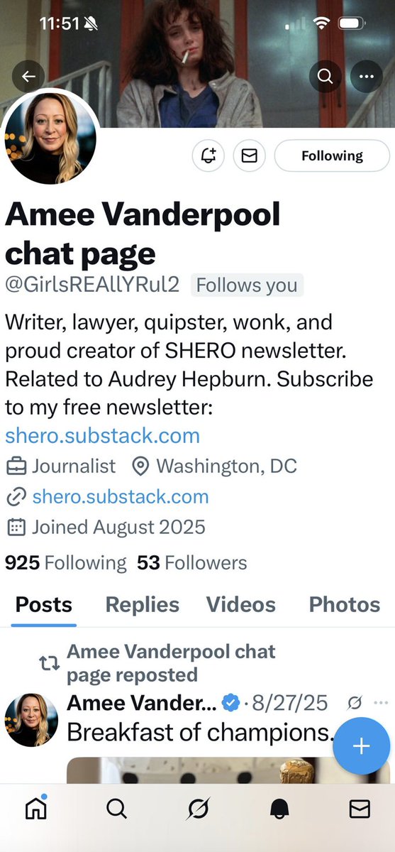 This account: <a href="/GirlsREAllYRul2/">Amee Vanderpool chat page</a> is now DM'ing people as if they are me. This account is not affiliated with me. 

Can you report them, please? Thanks.