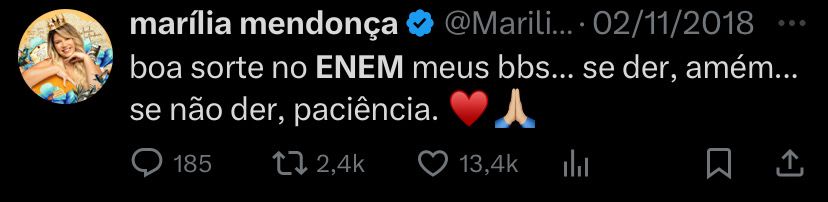 suditosdamm's tweet image. Marília Mendonça mandou te desejar um bom Enem. Foco e persistência, vocês conseguem! 🤍👑