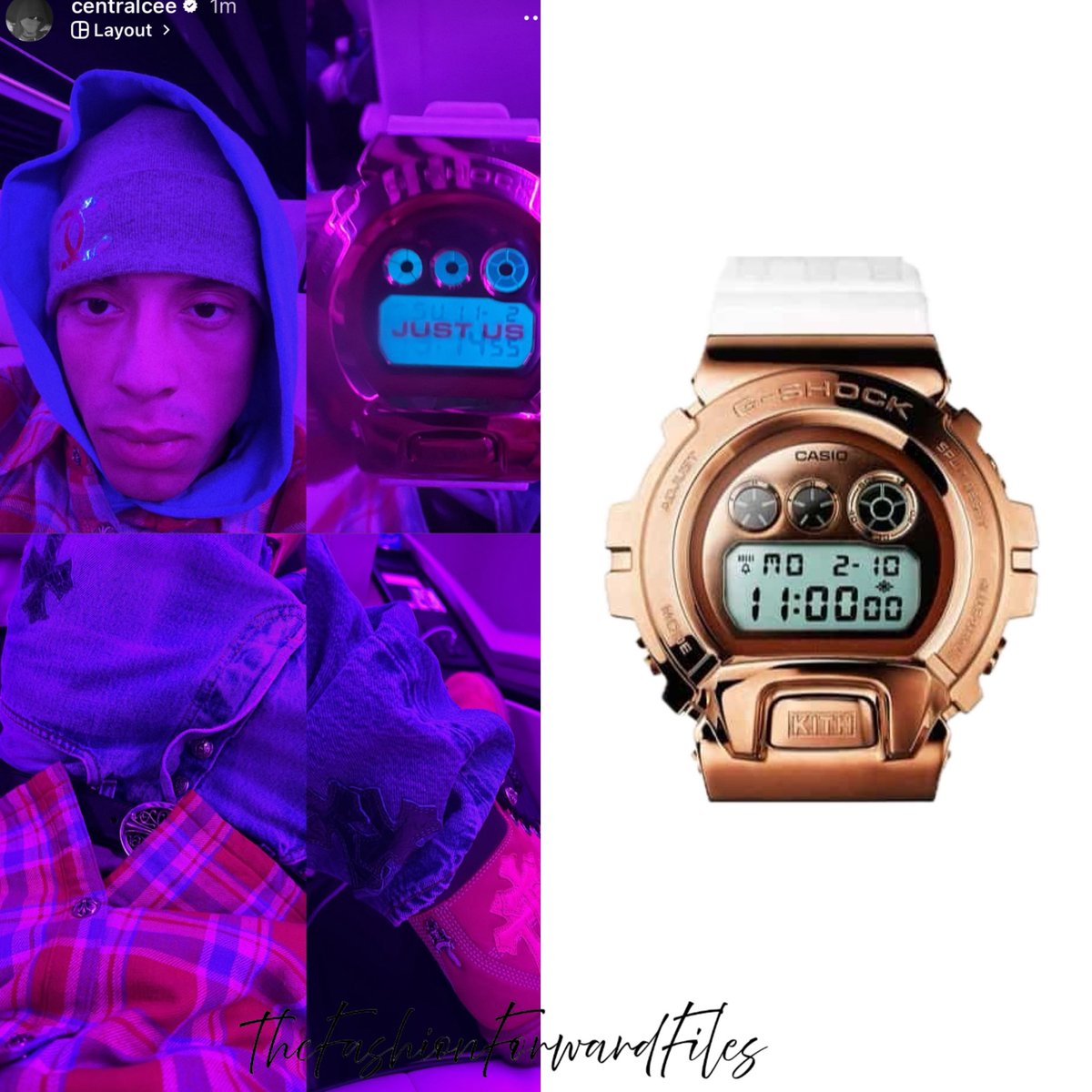Central Cee wears a Kith x G-Shock GM6900 Rose Gold watch - #kith