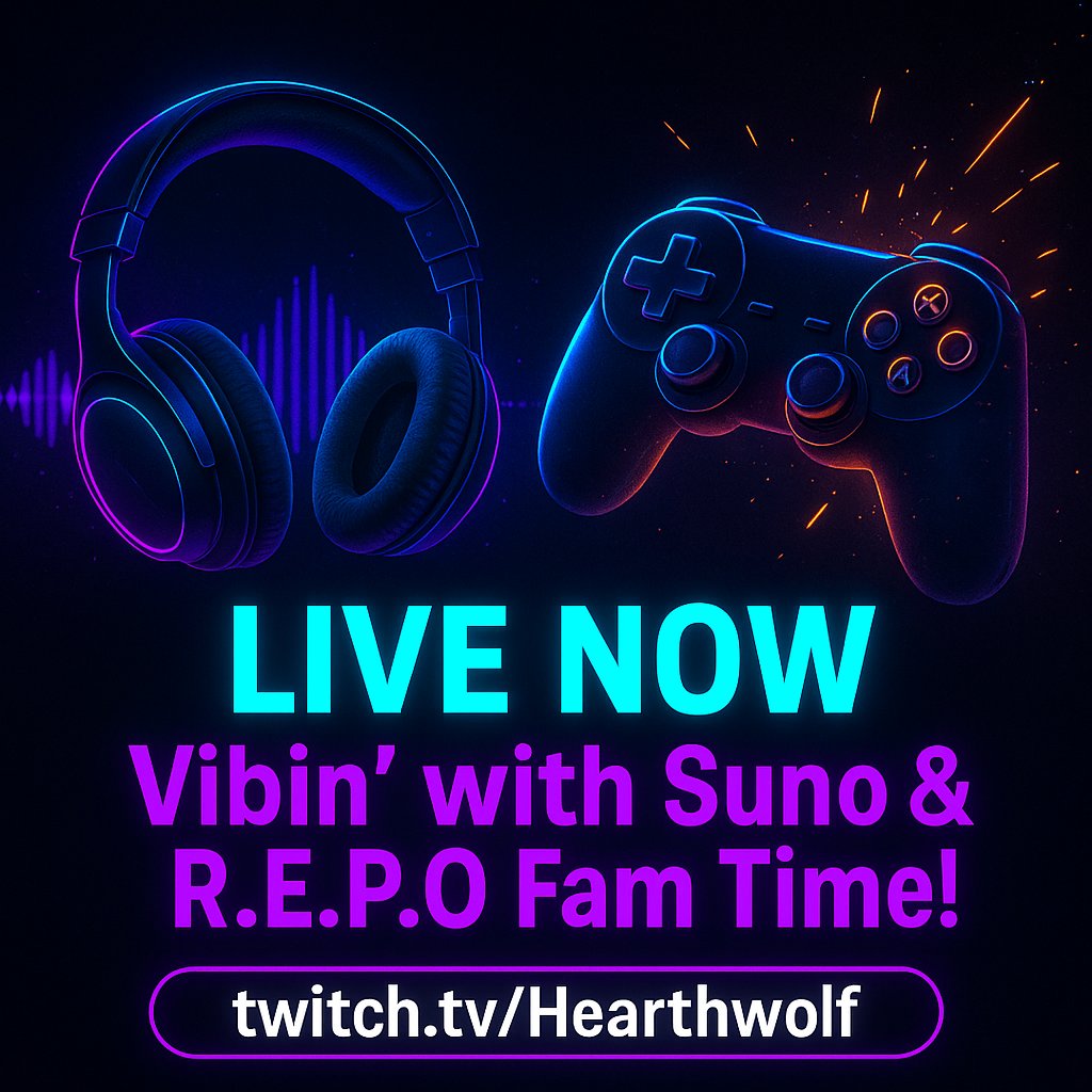 Jumping on stream to chill, vibe to some Suno tracks, and play R.E.P.O with the family! 
Come hang out, share the laughs, and check out the new updates with us!

 Watch here: twitch.tv/hearthwolf
 Bring good vibes only!