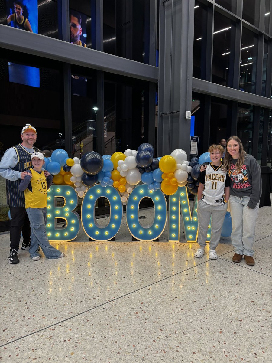 MrPearman's tweet photo. Kicking off the FIRST EVER @noblesvilleboom game! We love our @Pacers and can’t wait to kick off this party! #GoBoom #BoomBaby #HappyBirthdayToMe https://t.co/R7xo9YvwdI
