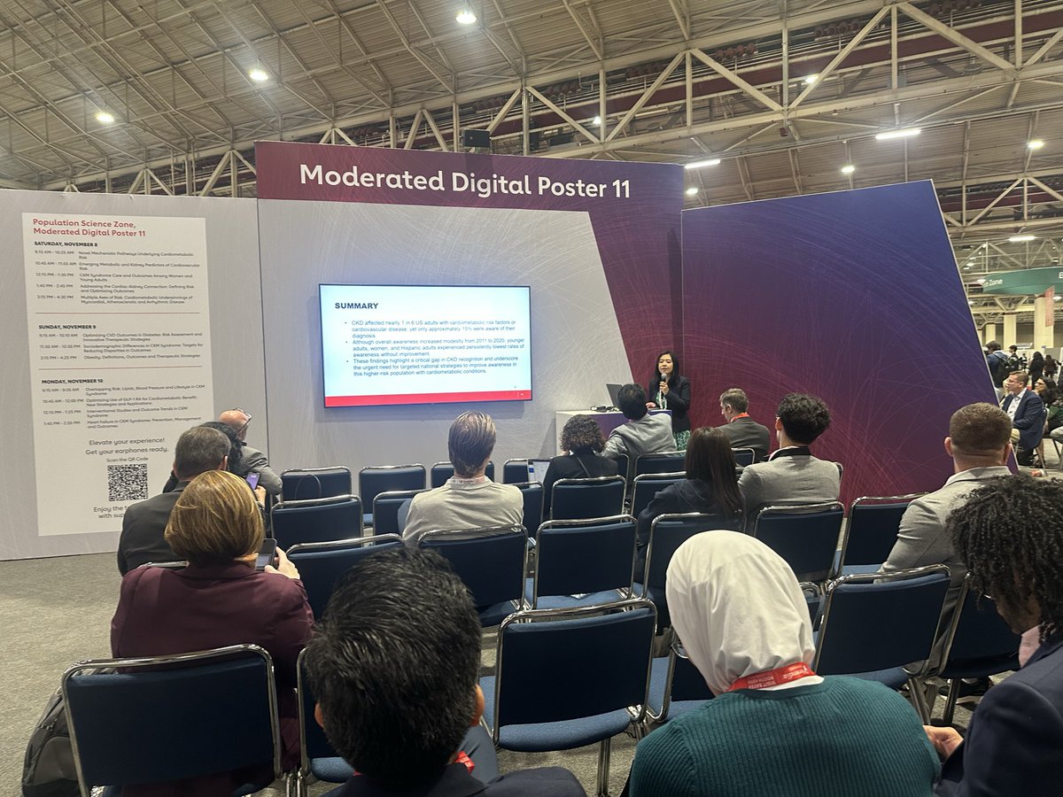 rkwadhera's tweet photo. Fantastic presentation by @Gong2Jingyi at #AHA25 with simultaneous publication in @JAMACardio 

➡️ 1 in 6 US adults have CKD, but only ~1 in 8 are aware of it.

Huge CKD awareness gaps remain—especially among young adults, women, &amp; Hispanic adults.
https://t.co/pyKh02iEFu https://t.co/3lGdB702OG