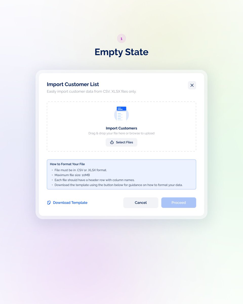 Modesta_UI's tweet photo. I designed a simple Bulk Upload Flow that makes importing large customer lists fast, clear, and error-free.🤗🤭

#UIDesign #UXDesign #ProductDesign #DataUpload #SaaSDesign #DesignThinking https://t.co/7dcHOihqpz