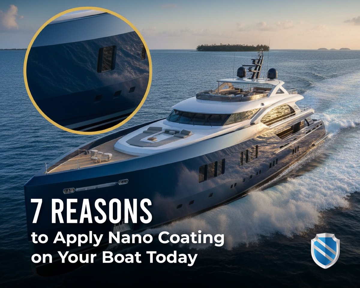 SeaShield's tweet image. Your boat battles harsh sun, saltwater, and grime every day. Upgrade its defense with a transparent, ceramic nano-coating. This advanced layer chemically bonds to your hull, creating an impenetrable shield that repels water, salt, and UV rays.

Here’s why it’s essential:

✅…