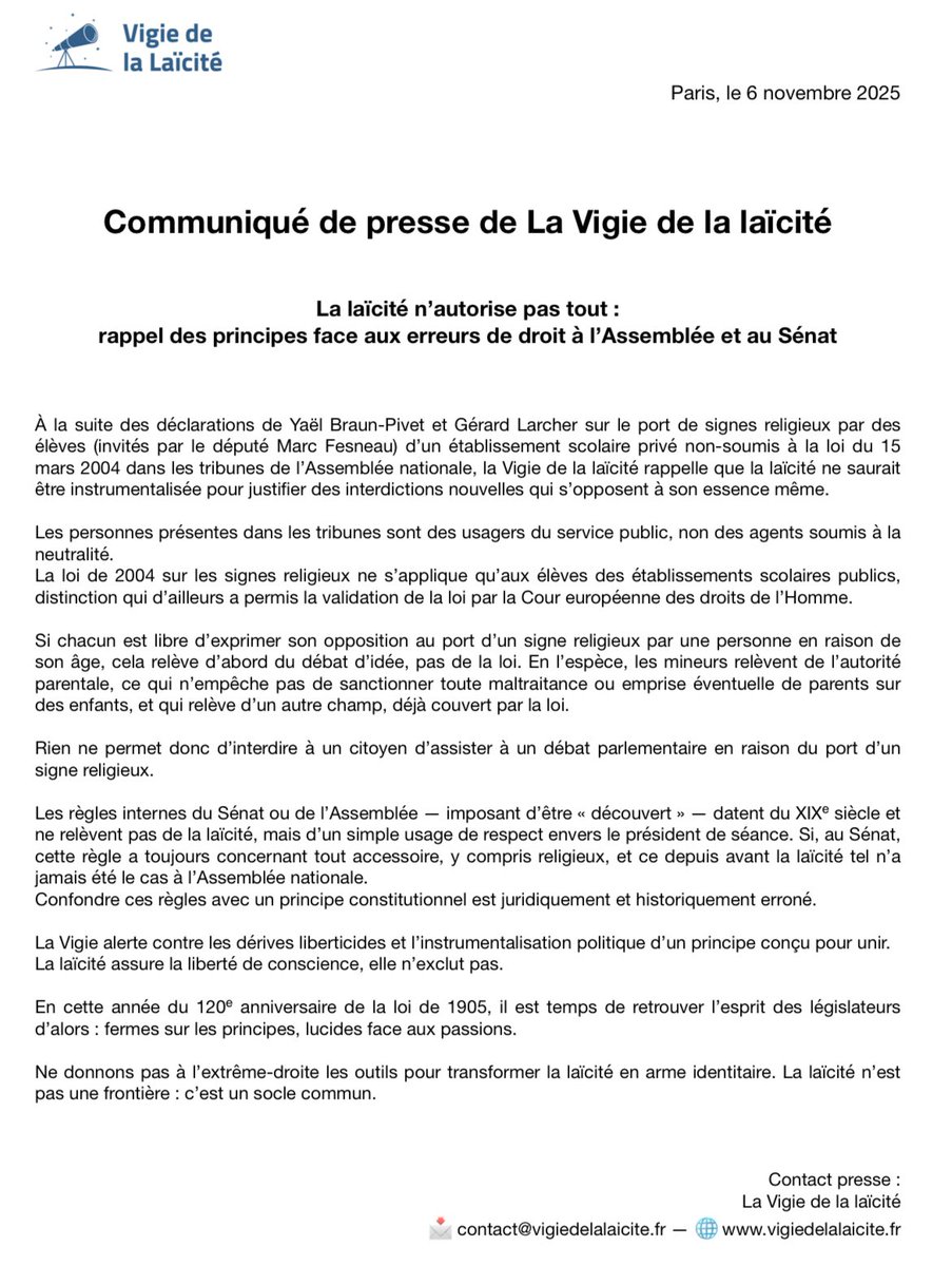 LibreGroupe's tweet image. Nous relayons cette position de la vigie de la Laïcité