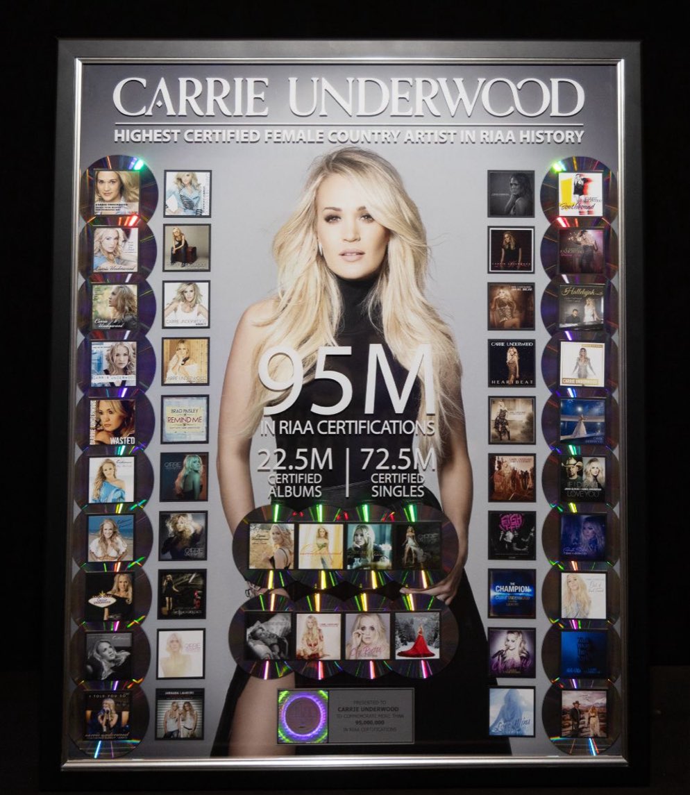 #Repost

Congrats to Carrie on becoming the Highest RIAA Certified Female Country Artist Of All Time 💿

#carrieunderwood #RIAA #Certified
#FemaleCountryArtistOfAllTime #95MillionUnits

<a href="/carrieunderwood/">Carrie Underwood</a> <a href="/RIAA/">RIAA</a> <a href="/MCA_Universal/">MCA</a>