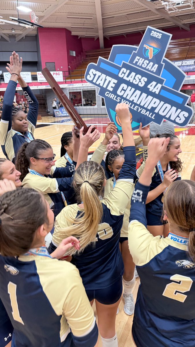 FHSAA's tweet image. 🏐🏆🥇Congratulations to the 2025 #FHSAA 4A Girls Volleyball State Champions ! The North Broward Prep Eagles! 🦅🔥 What an incredible performance winning in 5 sets to capture the state title! 💪