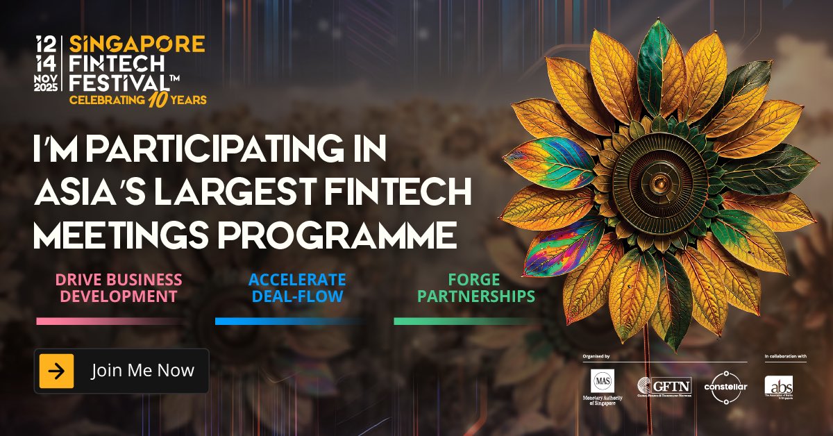Excited to be attending #SFF202 next week in Singapore! 

Ping me if you are in town!

 invt.io/1txbyiz1jng
#SingaporeFinTechFestival #SFF2025