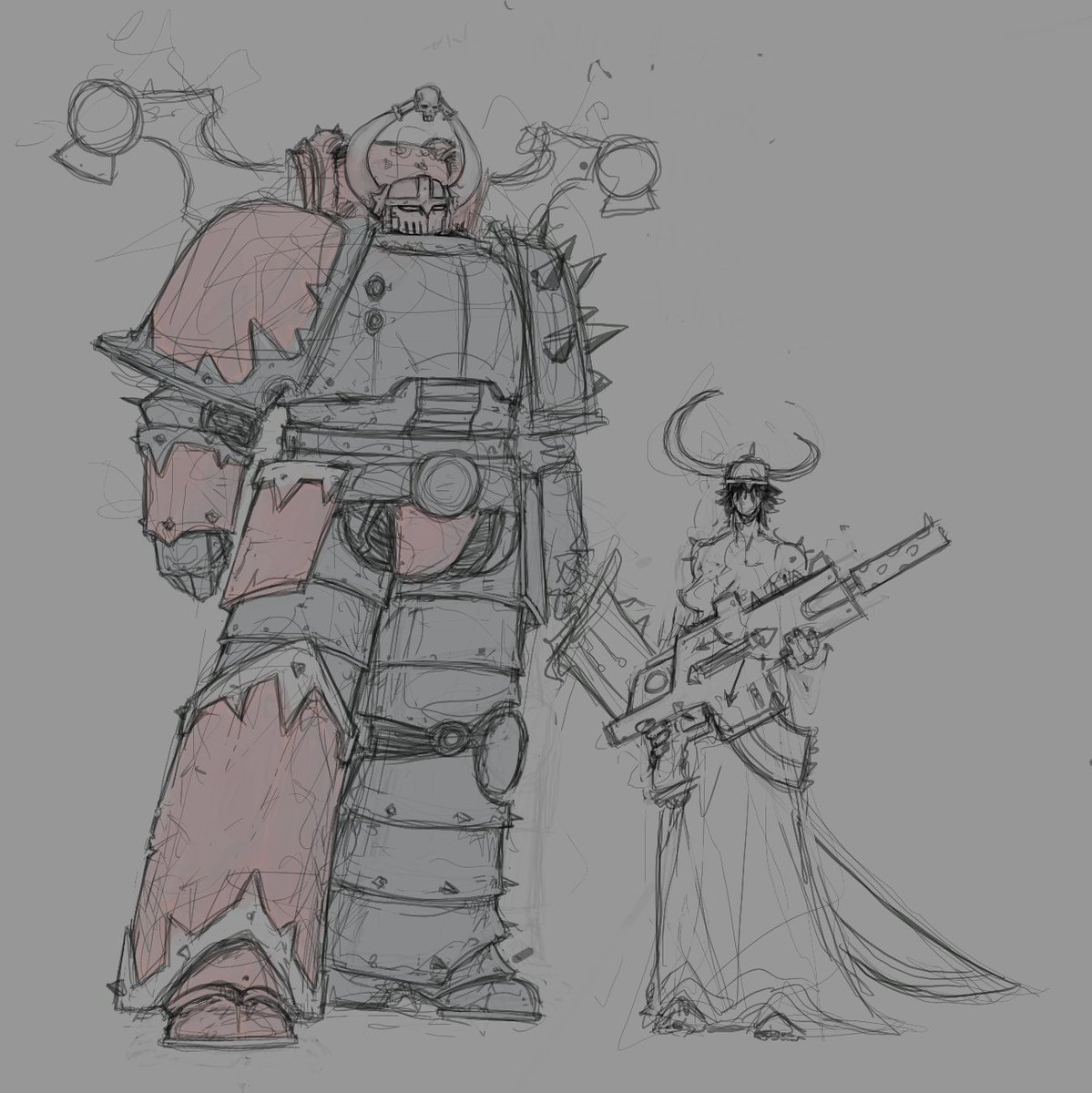 chaos space marine and serf