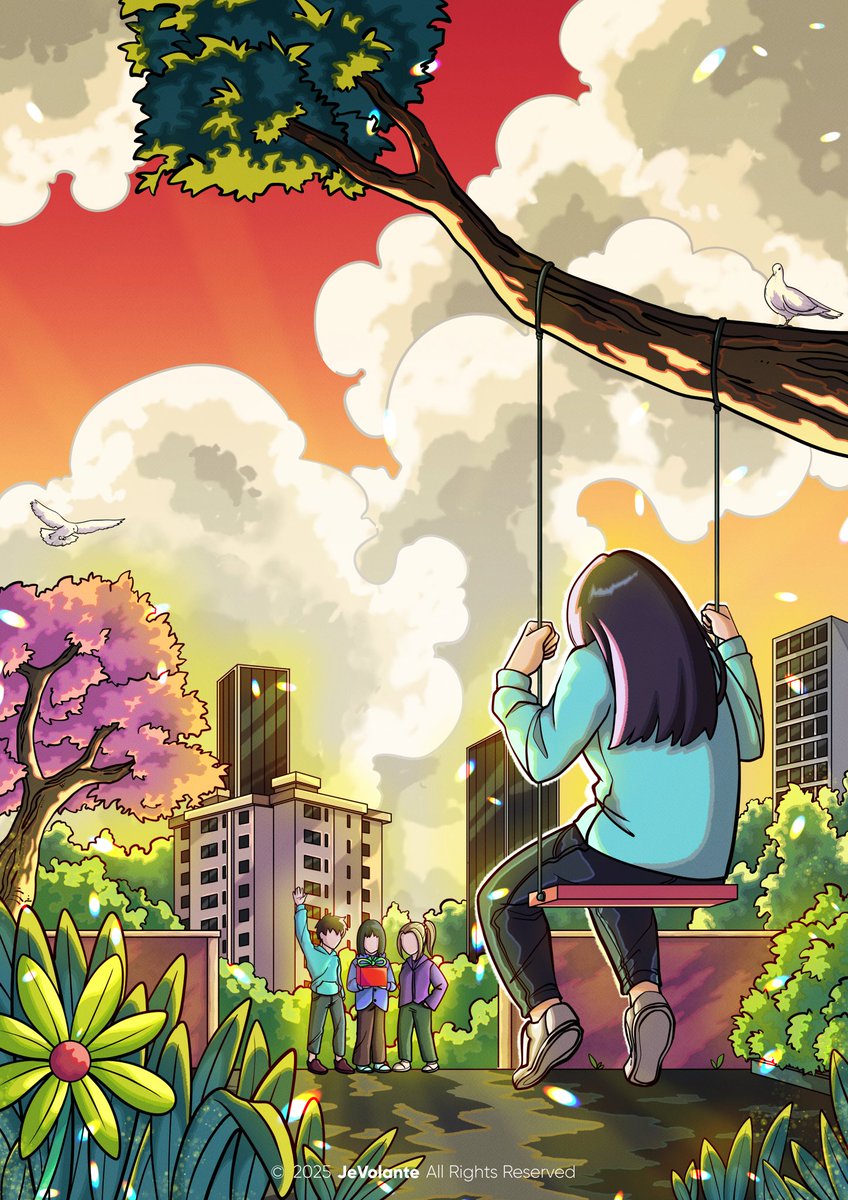 <a href="/JE_JemimaJKT48/">Jemima Evodie</a> Pandangannya tertuju pada sebuah ayunan kosong—ia ingin beristirahat sejenak. Tiba-tiba, terdengar suara yang memanggil namanya. Ia menoleh—sedikit terkejut. Beberapa wajah yang tak asing mendekat sambil membawa kotak hadiah berwarna cerah, mereka adalah teman-teman barunya, yang