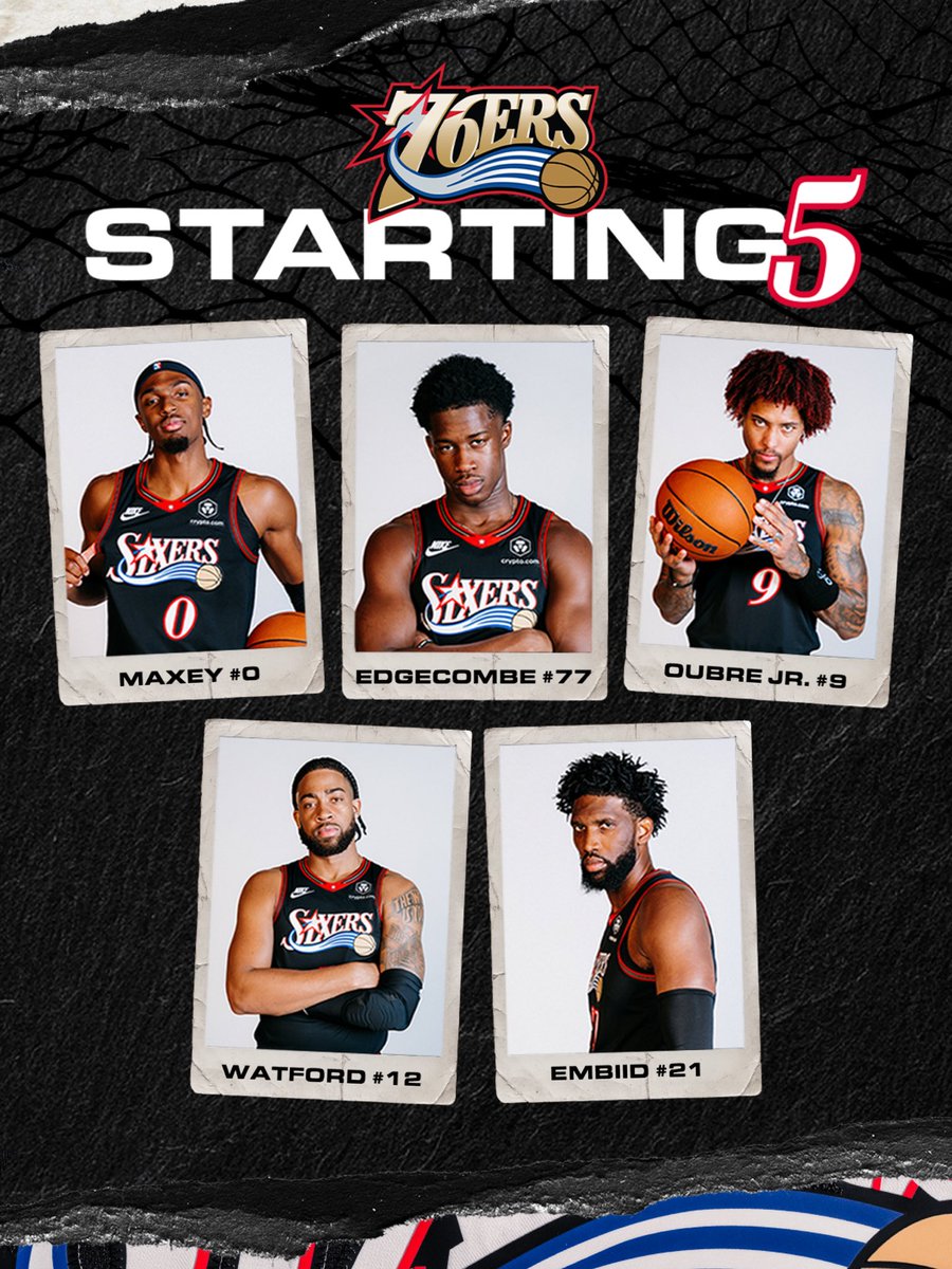 tonight’s starting lineup: 

🔔 <a href="/TyreseMaxey/">Tyrese Maxey</a> 
🔔 <a href="/vj_edgecombe/">Vj💫</a> 
🔔 <a href="/KELLYOUBREJR/">t$unami</a> 
🔔 <a href="/trendonw/">Trendon Watford</a> 
🔔 <a href="/JoelEmbiid/">Joel Embiid</a>