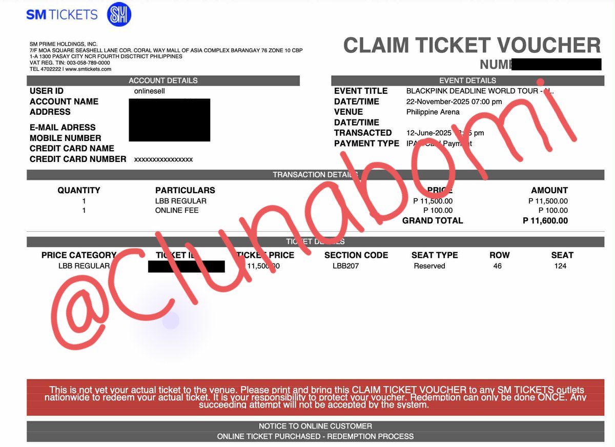 CLunabomi's tweet photo. WTS LFB Blackpink Deadline tour in Bulacan
Unclaimed
1 - LBB 207 row 46 seat 124
Day 1 Nov 22

Meet up and claim together in SM.

Rfs: may family emergency kaya di na makaka attend 😔

Kindly DM nlng. Thank you.
#BLACKPINK_WORLDTOUR2025 
#BLACKPINK_DEADLINE_in_BULACAN https://t.co/9E3kmgJ0k0