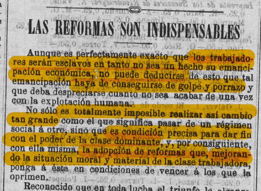 El socialismo español se caracterizó por combinar teoría revolucionaria con práctica reformista. 
En 1895, el periódico "El Socialista" -órgano oficial del PSOE- defendía la conquista de reformas como estrategia para construir el socialismo.