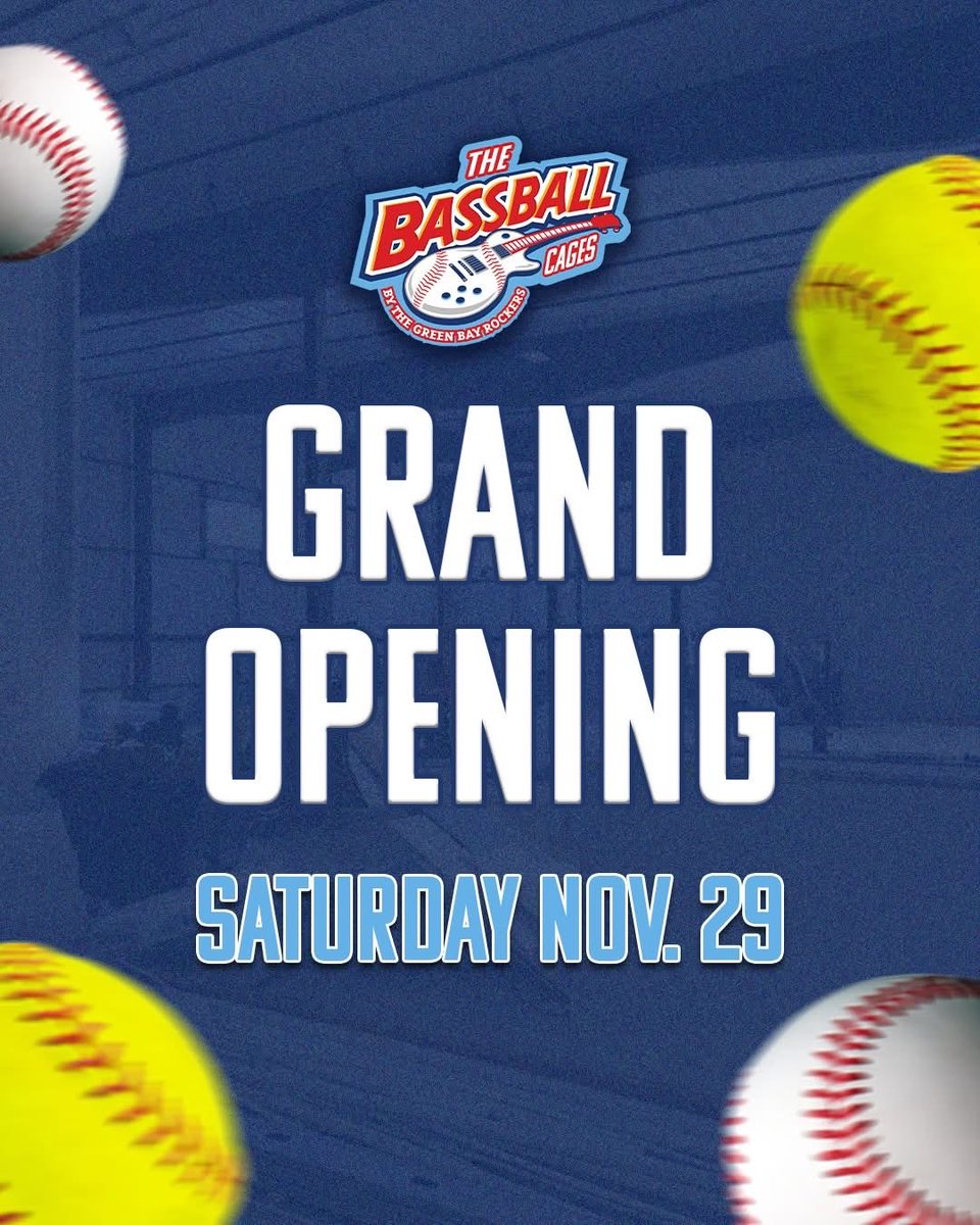 BassballCages's tweet photo. 🚨GRAND OPENING ALERT🚨

Our Grand Opening will take place at 2343 Holmgren Way, Green Bay from 10am-3pm‼️

Come join us and tour our new facility. While here take some free swings and enjoy beverages and hot dogs! Don't miss out on door prizes and awesome deals! 🎸⚾ https://t.co/7QuolLB31o