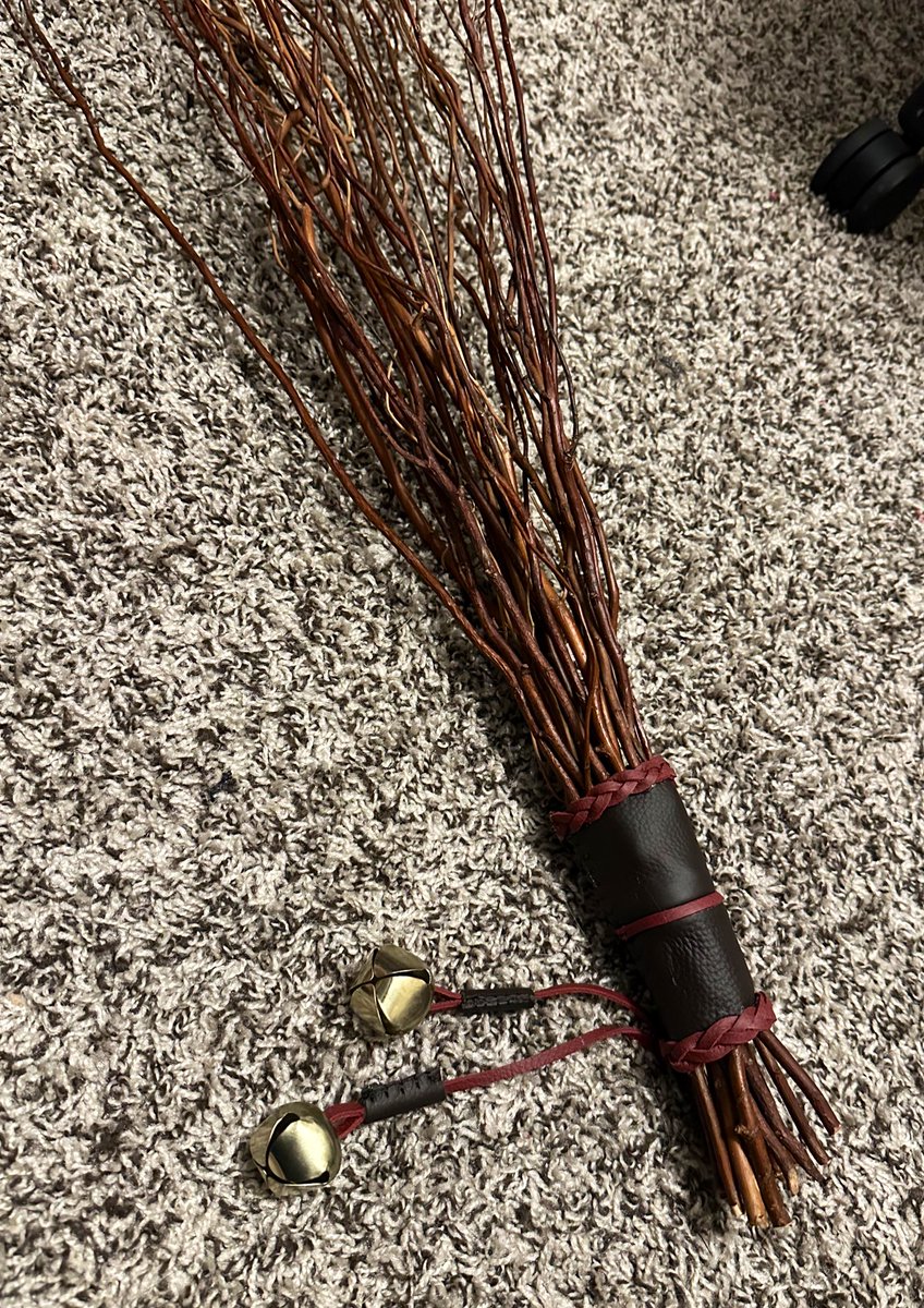 That’s a snazzy Krampus switch! ;) 
The scrap leather stash stood no chance against this project.