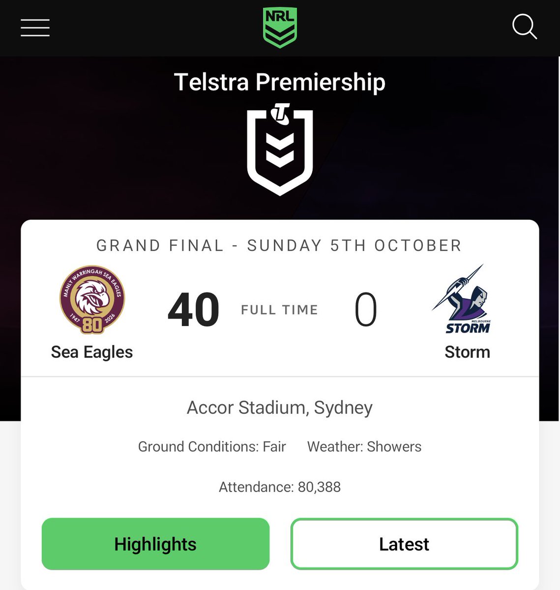 <a href="/BigOtrivia/">The Oracle</a> Umm, have you conveniently forgotten this NRL Grand Final? And this was when the Storm was stacked with stars because they’d rorted the salary cap.

Pot, meet kettle.