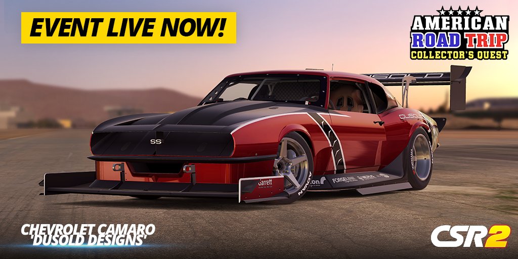 CSRRacing's tweet image. Conquer the new American Road Trip: Collector&apos;s Quest - Phoenix event to add the legendary Chevrolet Camaro &apos;DuSold Designs&apos; to your garage! 🔥 This champion Pro-Touring machine is known for dominating tracks. Prove your skill and claim this twin-turbo beast!

Play #CSR2 here:…