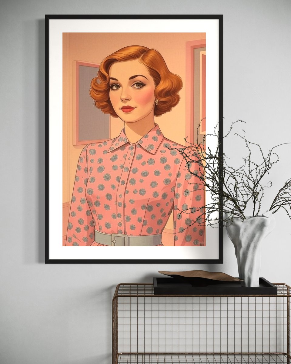 Digital Wall Art, Surreal Woman Retro in Pink Portrait Art – Magical Interior Design, Download etsy.me/3LAoDUm via <a href="/Etsy/">Etsy</a>
