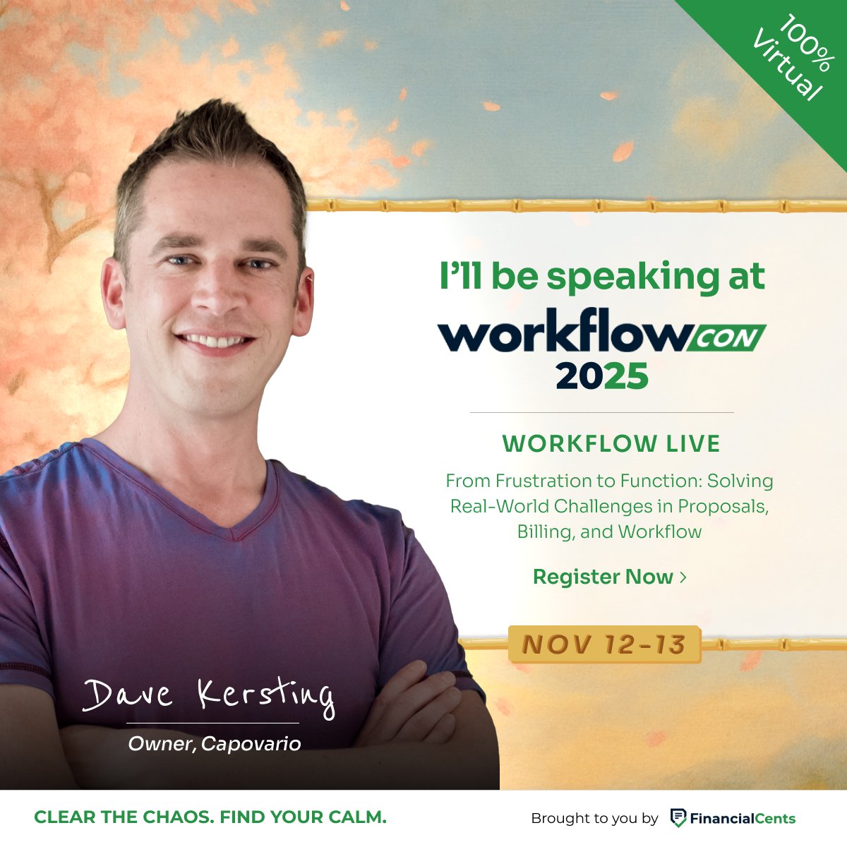 capovario's tweet photo. Capovario's leader will be speaking at #WorkflowCon2025, where his session will be From Frustration to Function: Solving Real-World Challenges in Proposals, Billing, and Workflow with Financial Cents.

Register here:  https://t.co/XkNRGzINIF

#ClearTheChaos #FindYourCalm https://t.co/C0qVLz7tXX