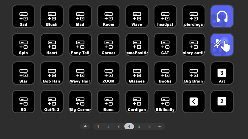 Body_doll's tweet photo. @Ahkinohh I made a background for my Stream Deck with clocks to just have as a pretty screen, I have one page for when I'm just in call with people, one for when I'm doing art with shortcuts and the last is all my toggles for my Vtuber model. UwU https://t.co/1KsQVZRUN0