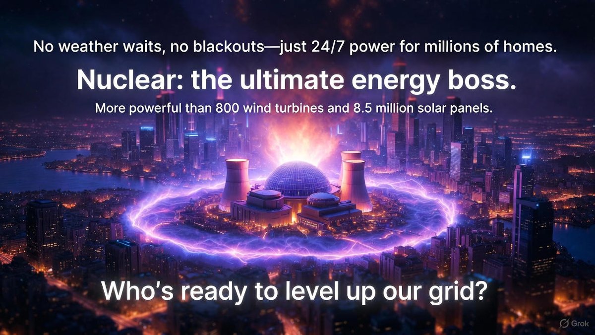 godfrey_469gigi's tweet image. Did you know? A single nuclear power plant cranks out as much reliable, zero-emission energy as 800 massive wind turbines spinning non-stop... or 8.5 million solar panels baking under the sun! ⚛️💥🌪️☀️ #NuclearPower #CleanEnergyRevolution