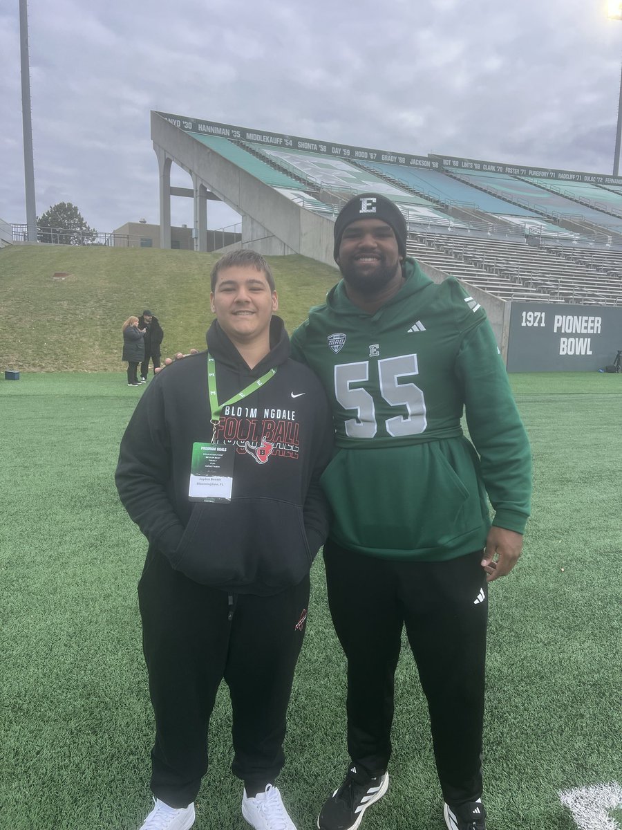 Thank you to <a href="/Coach_Creighton/">Chris Creighton</a>, <a href="/CoachBHumbert/">Brock Humbert</a> and the entire <a href="/EMUFB/">Eastern Michigan Football</a>  team / staff for the invite today. It was awesome to watch the team come up with a big win, looking forward to getting the chance to come back up here to experience the atmosphere again. Also big shot out to