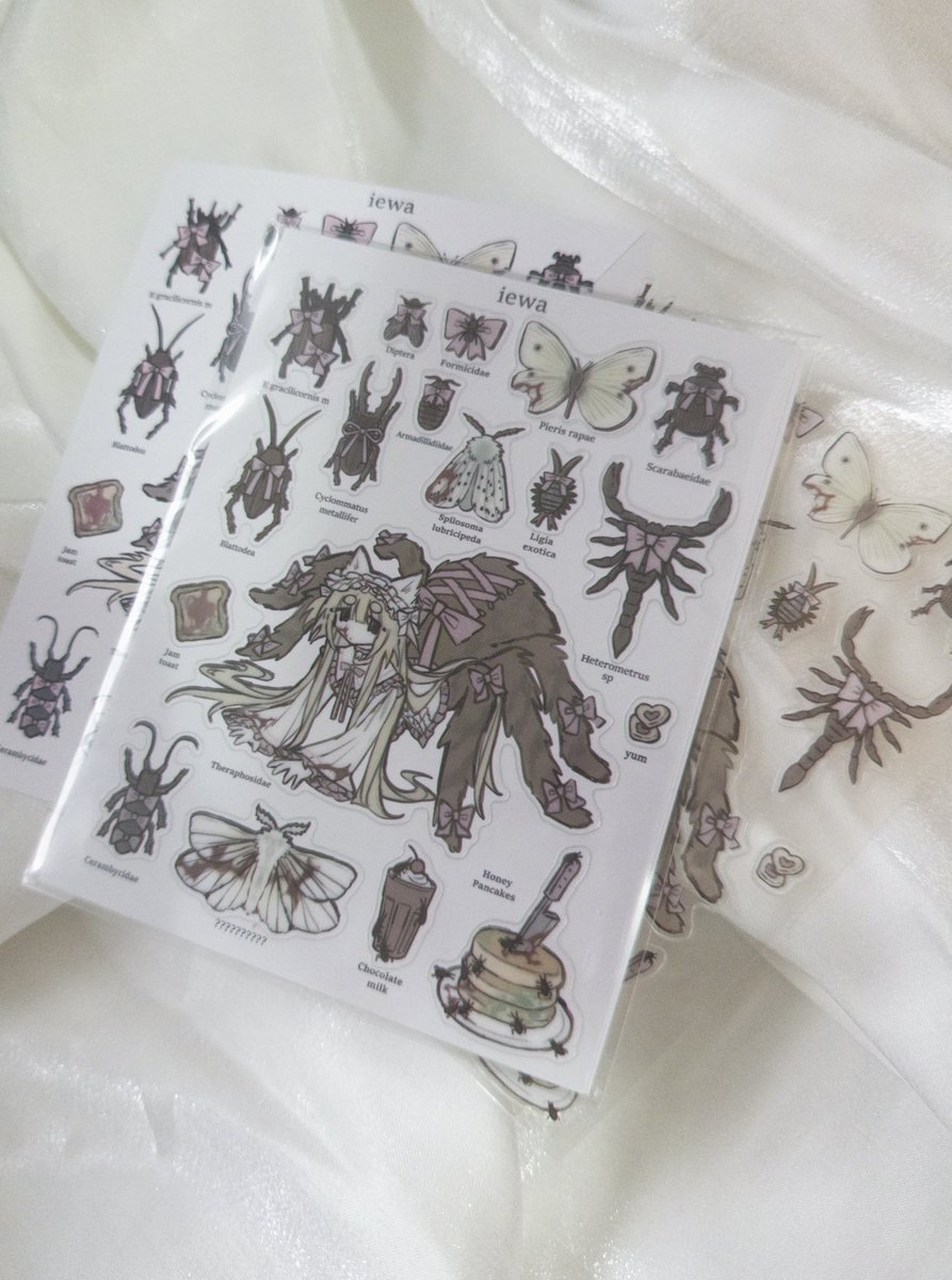 iewaaaaaa's tweet photo. bugs and pink bows🎀 
morute core sticker sheet
will be on da store when it reopens on the 15th nov :3 https://t.co/GJB08SkIaN